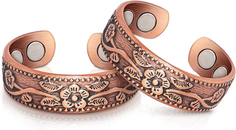 Auramag Copper Rings for Women, Thumb Rings 99.99% Pure Copper Magnetic Rings with 3500 Gauss Magnets,Copper Jewelry for Women with Box(2 PCS) - Image 1